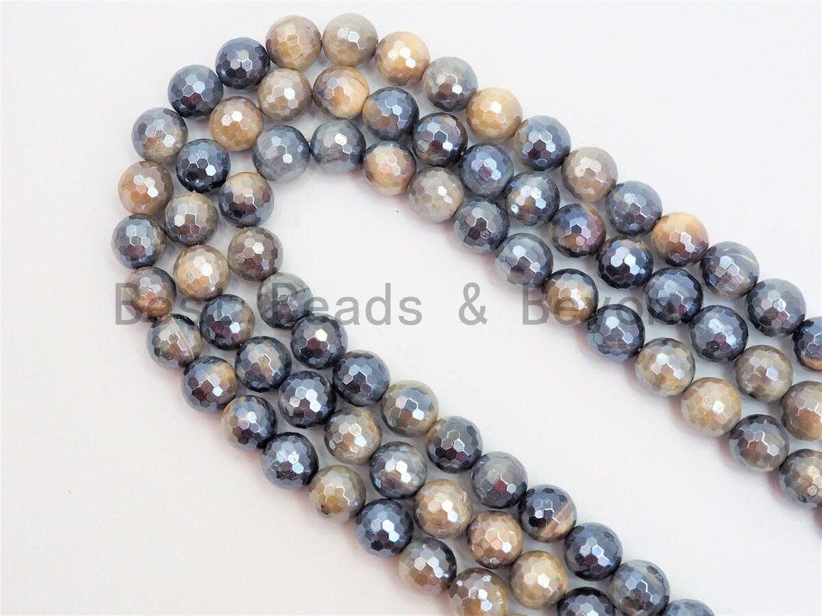 High Quality Silverite Plated Faceted Yellow Brown Tiger Eye Beads, 6mm/8mm/10mm/12mm Tiger Eye Beads, 15inch Full strand, SKU#U412
