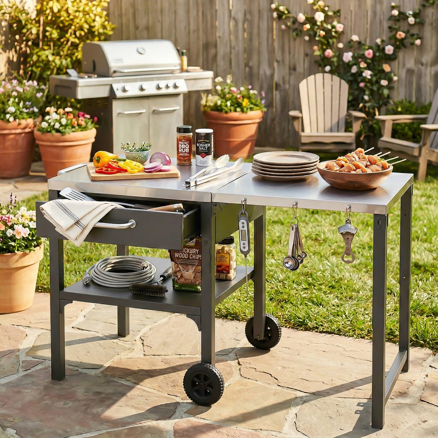 Outdoor Kitchen Cart - Foldable BBQ Prep Station