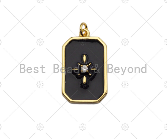 CZ Enamel White Black Turquoise Star on Rectangle Shape Pendant, Enamel Dog Tag pendant, Enamel Jewelry, 16x25mm,sku#LK139