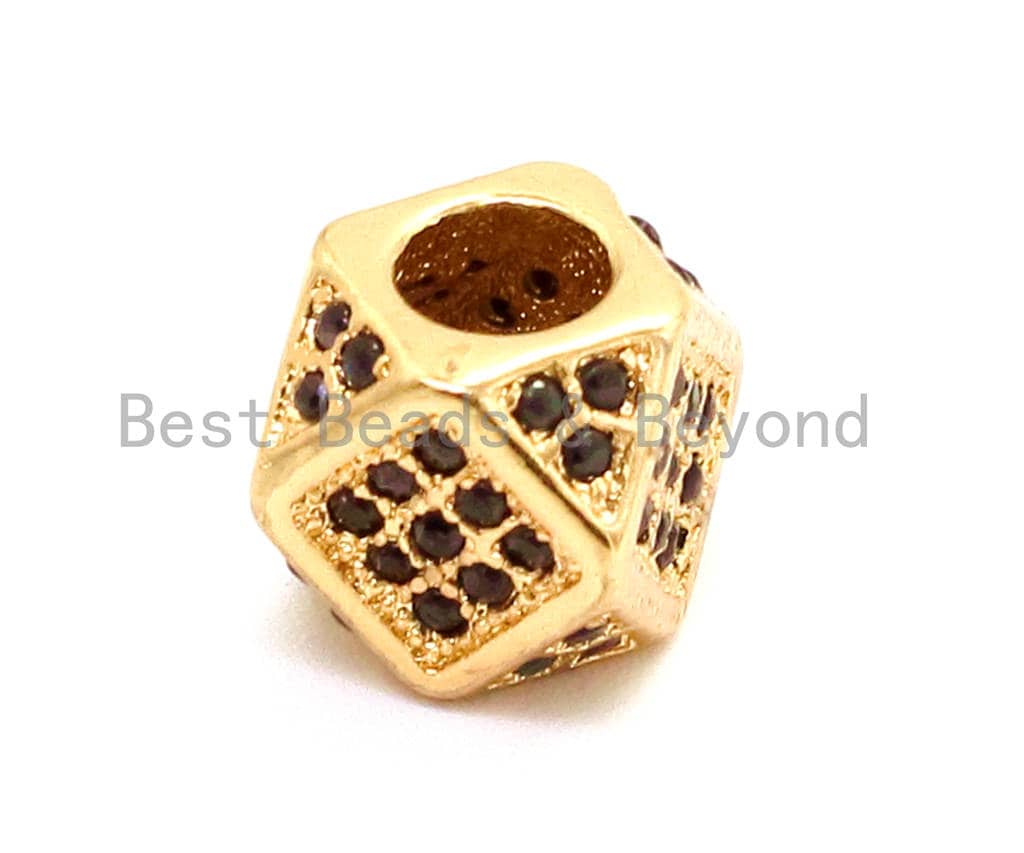 CZ Micro Pave Big Hole Multi Sided Cubic Square Beads, Hex Cubic Zirconia Spacer, Black/Gold/Silver Men's Jewelry Findings,7x9mm, sku#G119