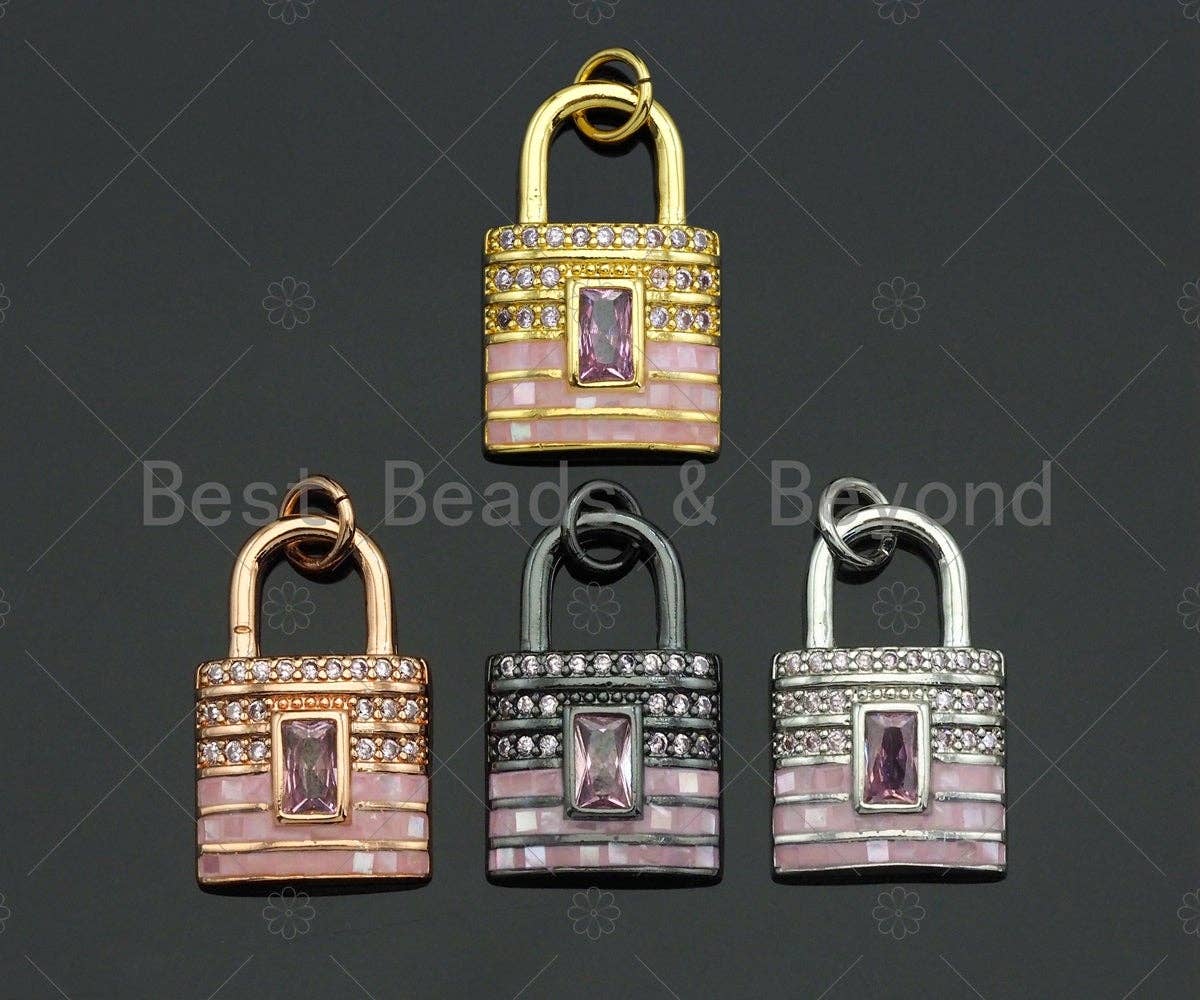 Lock Shape pink Pendant/Charm, Pink Mother-of-pearl Lock Pendant, Sku#LK73