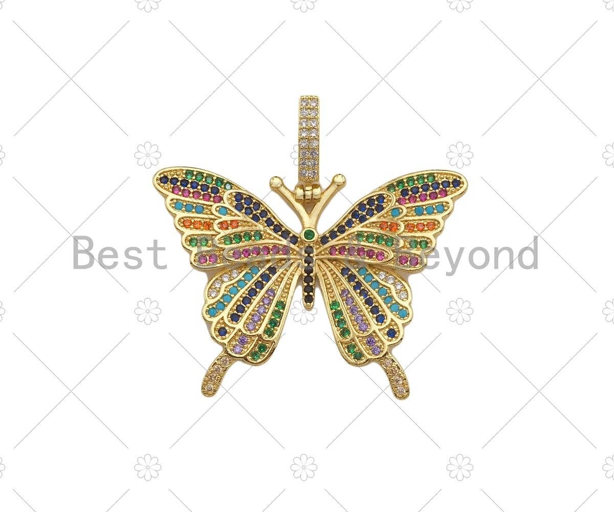 Colorful CZ Micro Pave Butterfly Shape Pendant/Charm,Cubic Zirconia Charm, Necklace Bracelet Charm Pendant,42x31mm, Sku#LD34