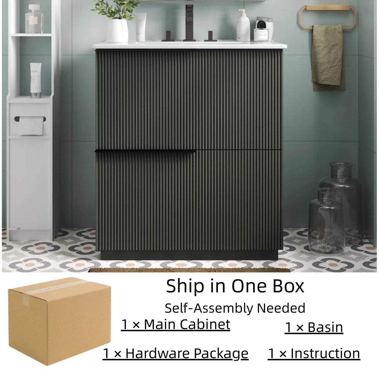 30" Bathroom Vanity with Ceramic Sink and Full-Extension Drawers