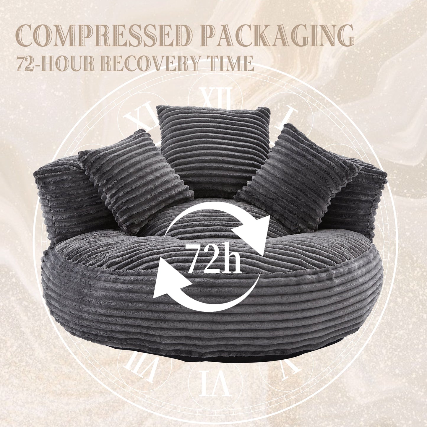 Single Bean Bag Chair with Pillows & Armrest