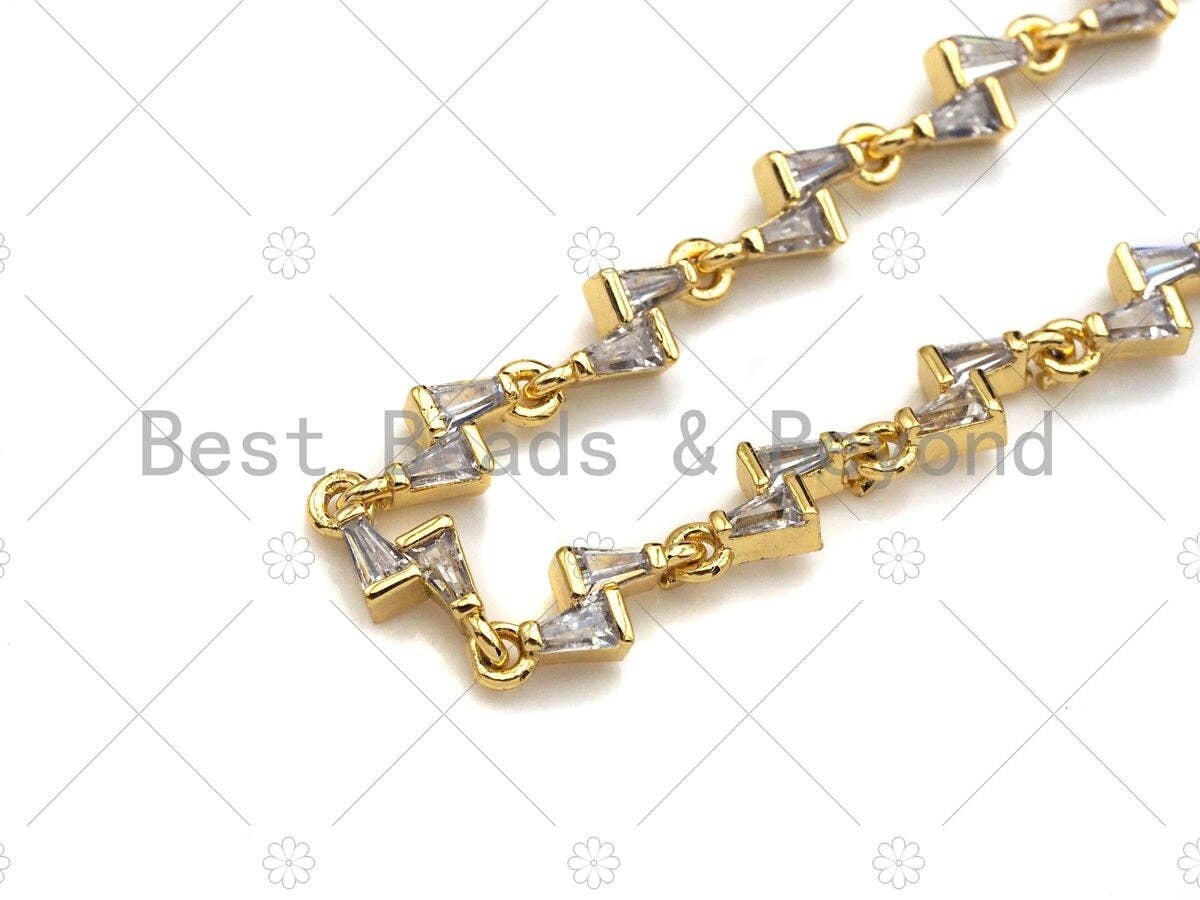 High Quality Hand Made Baguette CZ Lightning bolt Chain by Yard, 18K Real Gold Plated Chain, Wholesale bulk Chain, 5x10mm,sku#LK150