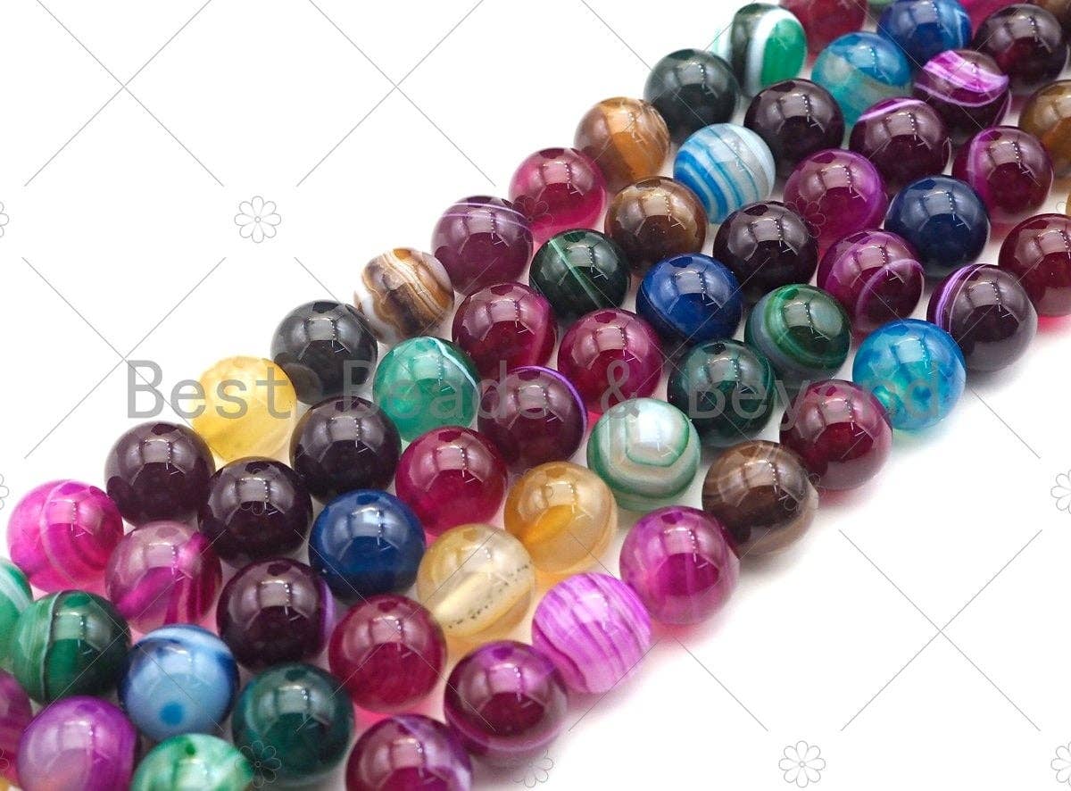 High Quality Smooth Colorful Banded Agate beads, 6mm/8mm/10mm/12mm Rainbow Agate Gemstone beads, 15.5inch strand, SKU#UA152