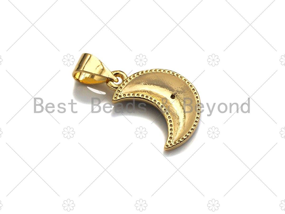 18K Gold CZ Micro Pave Enamel Moon with Star Charm, Black/White/Red/Blue Moon Charm, 10x16mm/14x21mm, sku#LK36