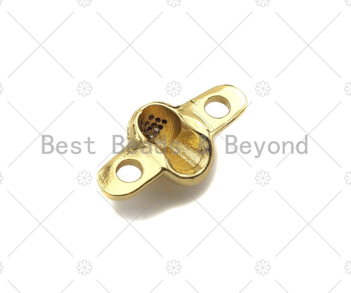 CZ Micro Pave Skull Connector,18K Dainty Gold Cubic Zirconia Charm, Necklace Bracelet Charm Pendant,11x20mm, Sku#LK258