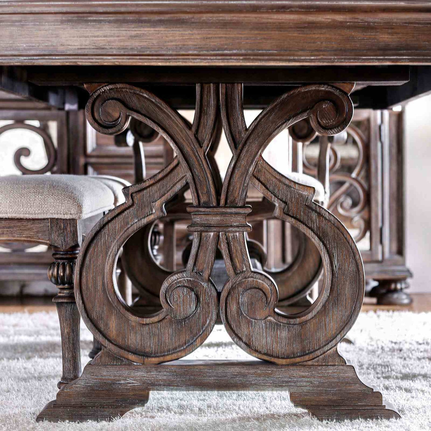 Dining Room 1pc Dining Table W Leaf Trestle Base Rustic
