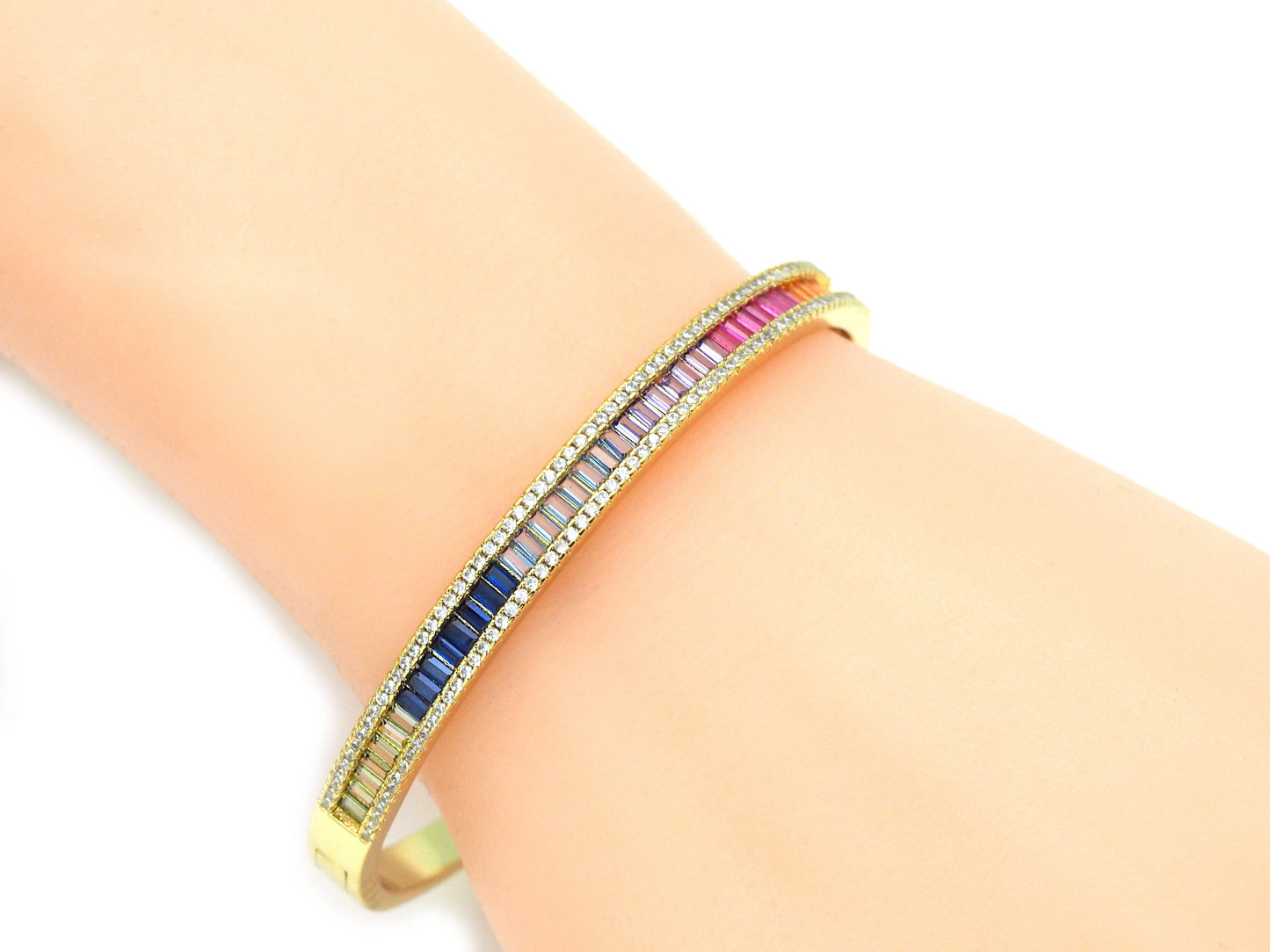 Rainbow Baguette CZ Bracelate,Sku#X351