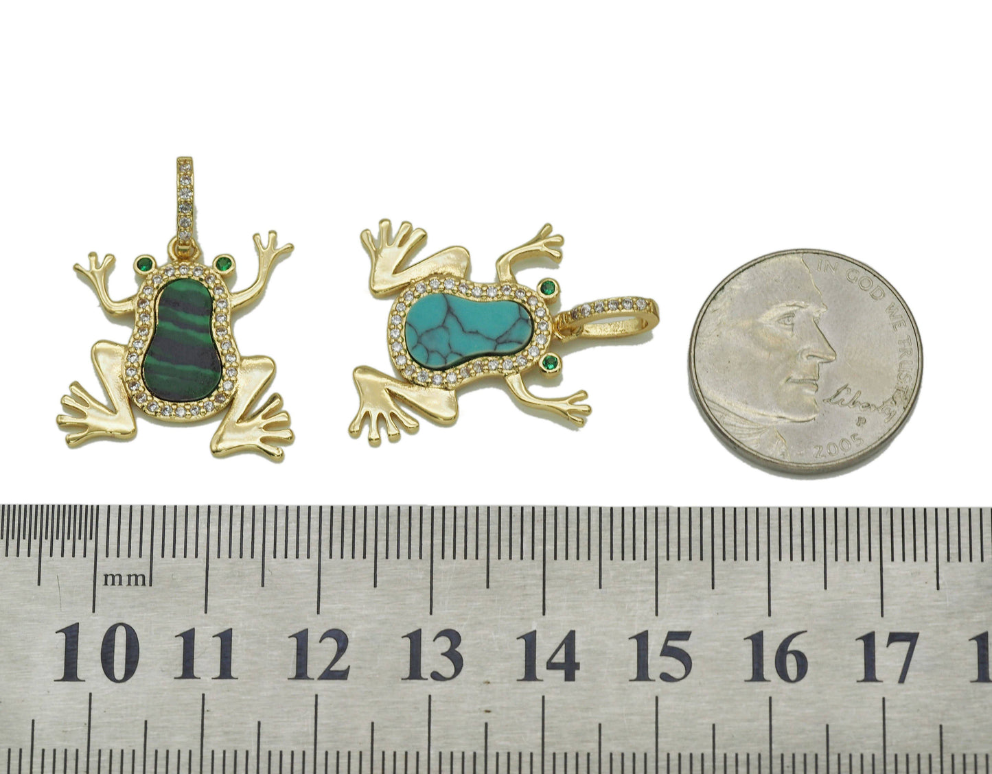 CZ Malachite Turquoise Frog Charm, Sku#L679