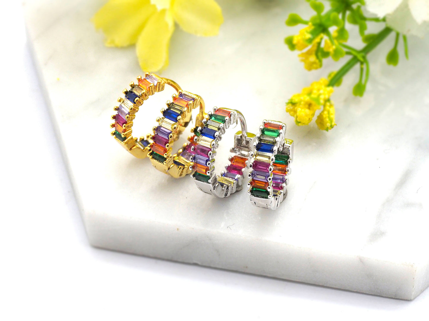 Rainbow CZ Micro Pave Huggie Earrings, sku#J46C
