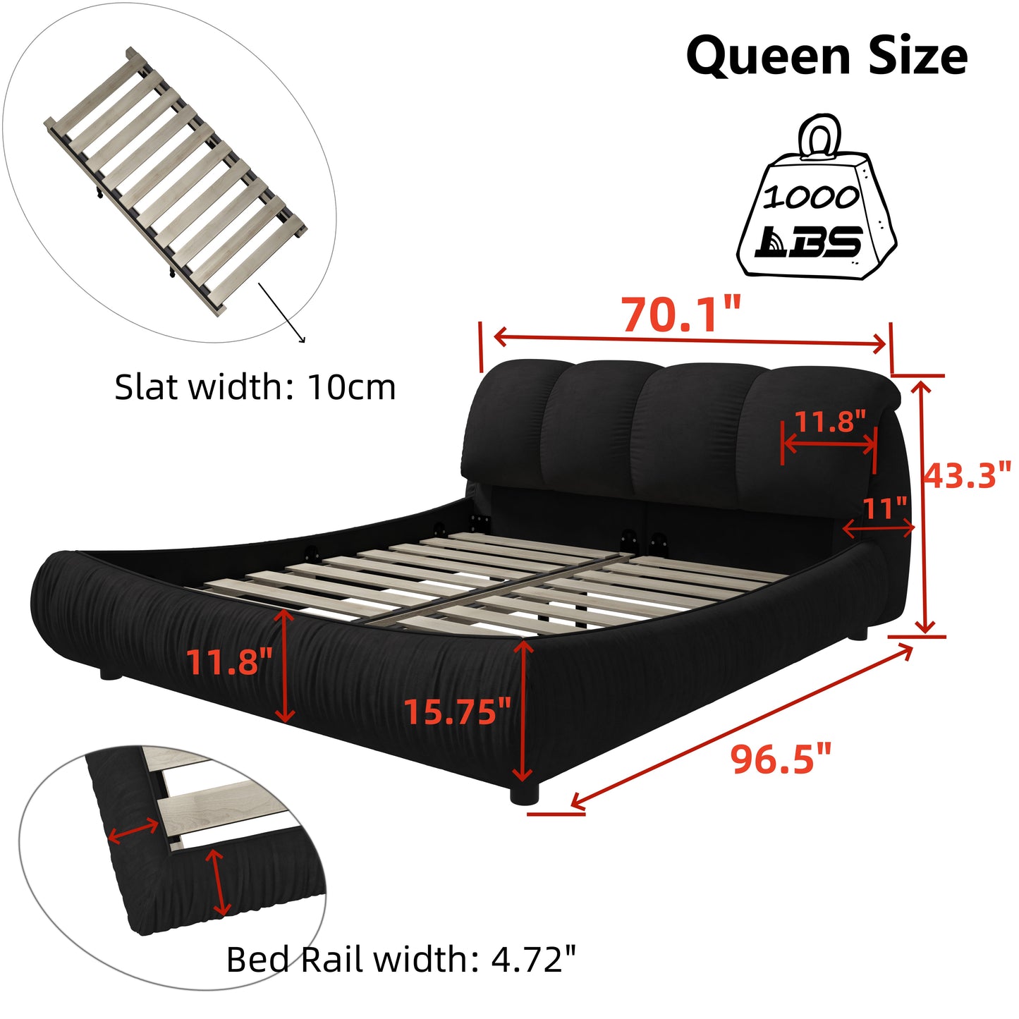 Queen Size Luxury Upholstered Platform Bed