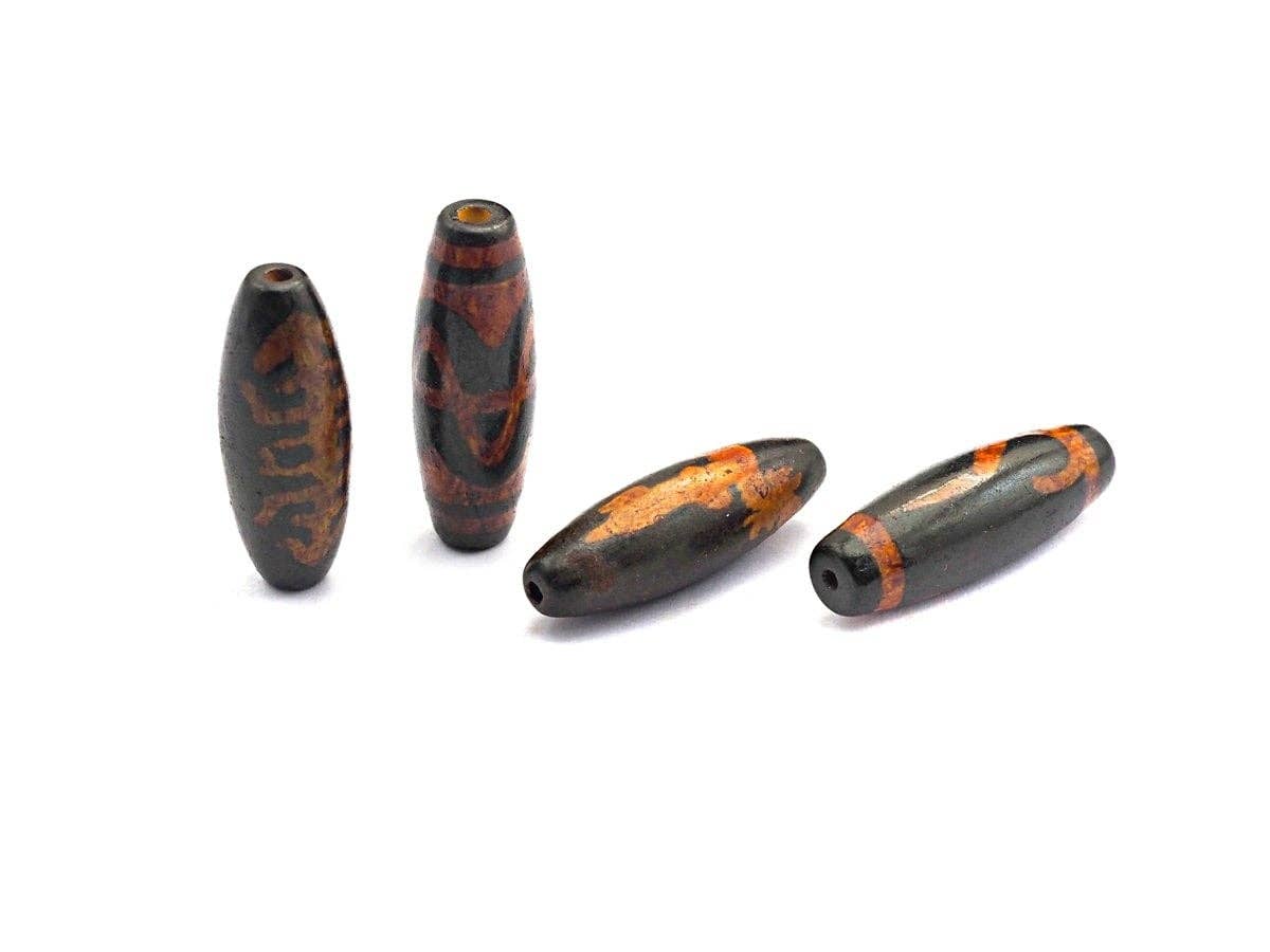 Natural Tibetan Agate Long Oval Shape Beads, Black Brown Dzi beads, Barrel Agate Beads, 10x30mm, sku#U562