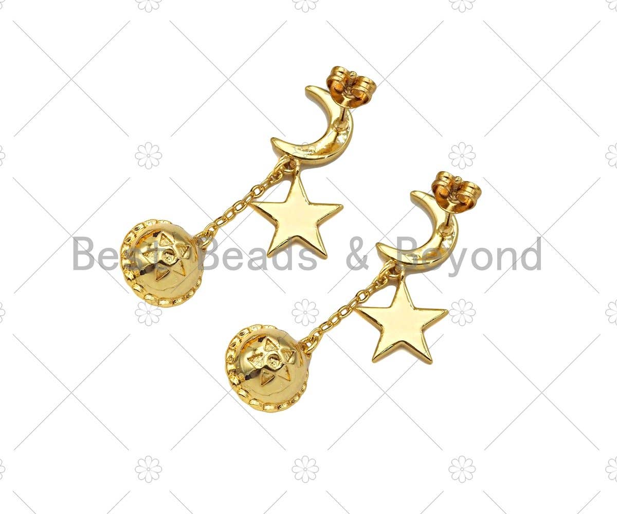 Moon Star Dangle Ball Earrings, Sku#J316