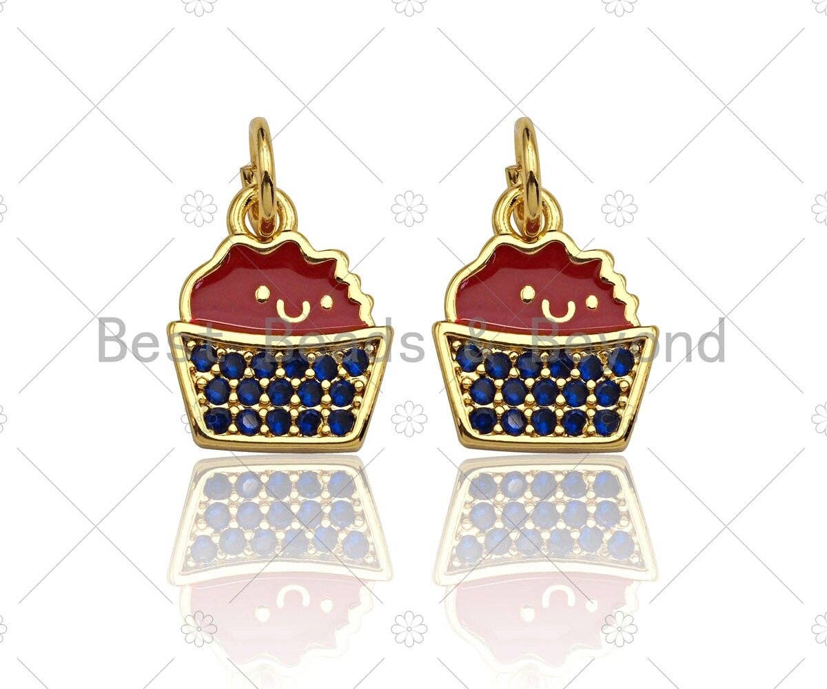 CZ Pave Enamel Cupcake Shape Pendant, Red Blue Cupcake Charm, July 4th Jewelry, 9x11mm,sku#LK117
