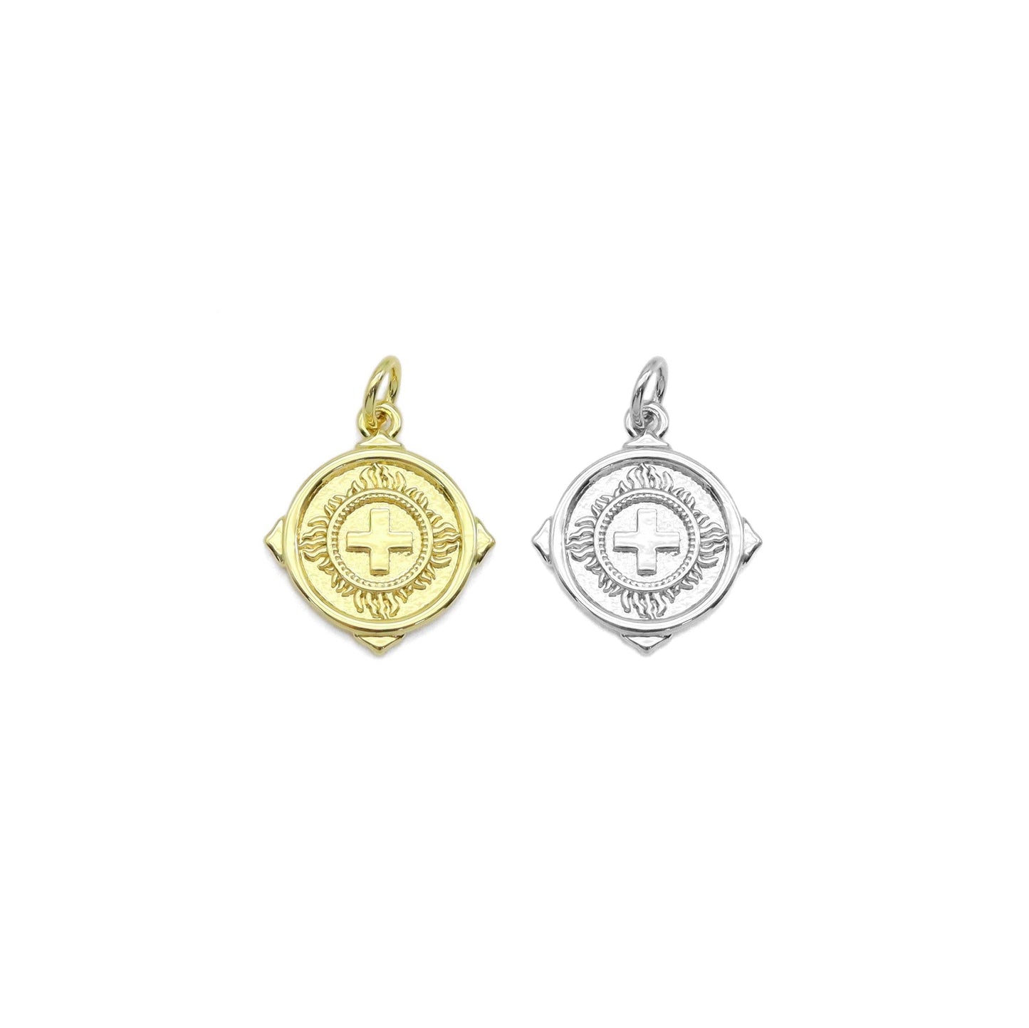 Gold Silver Embossment Cross Medalla Charm, Sku#Z1477