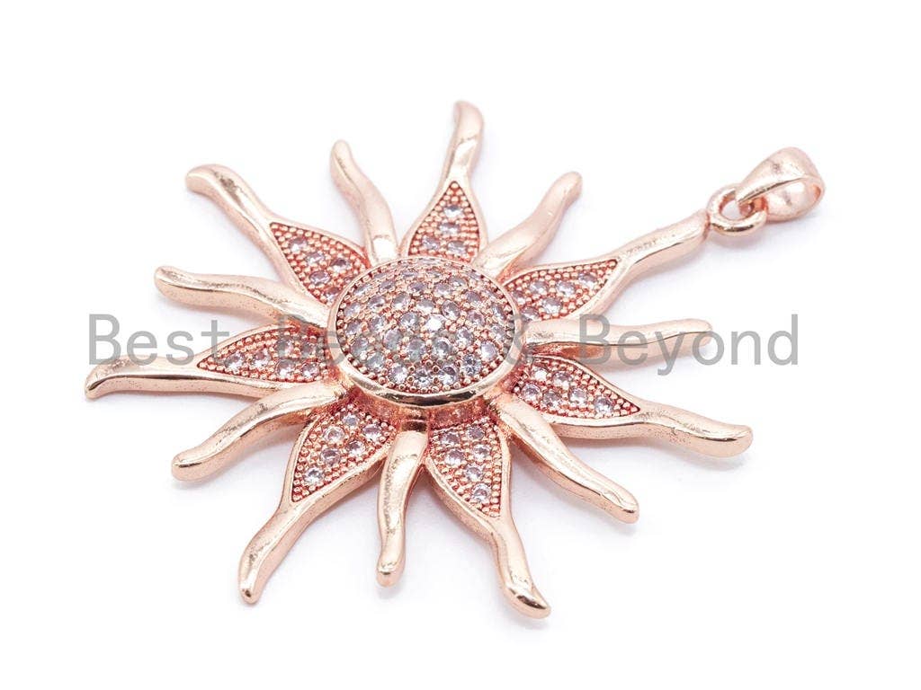 CZ Micro Pave Starburst Pendant, Clear Cubic Zirconia Pave Sunflower Pendant/Charm, 41x35mm, sku#F120