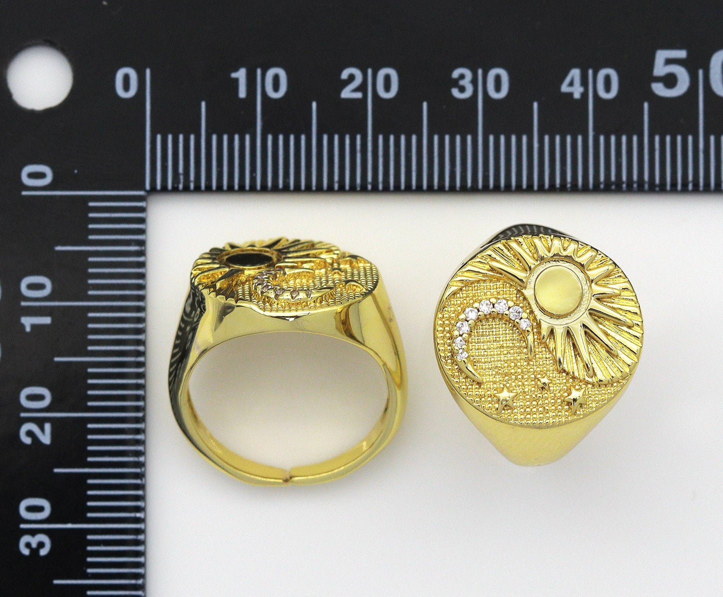 CZ Sun Cresent Moon Signet Ring, Sku#X342