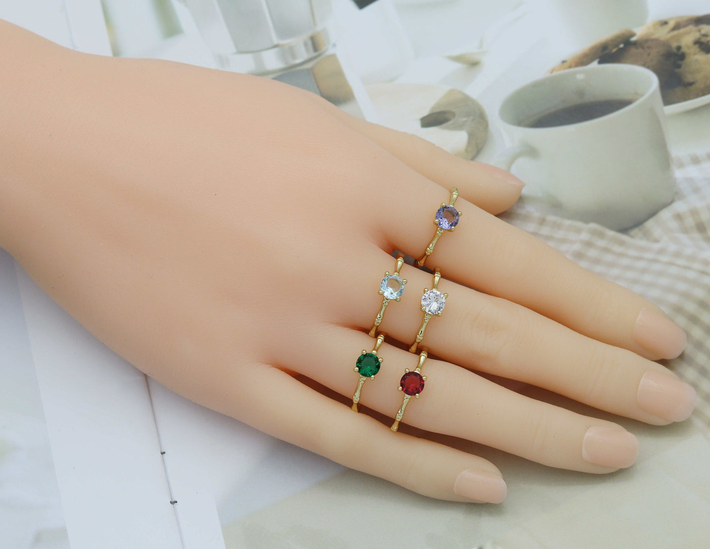Colorful Stone Thin Stackable Ring, Sku#LD326