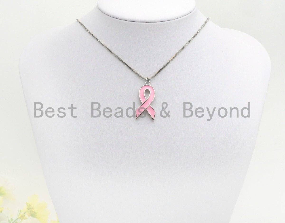 Enamel Pink Cancer Awareness Ribbon Pendant, AIDS Care Oil Drop pendant, Enamel pendant, Enamel Jewelry, 11x22mm/16x27mm,ku#X112