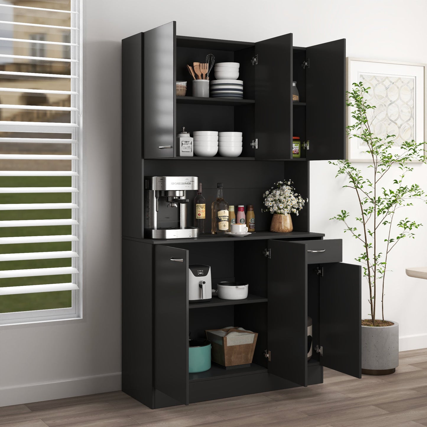 70.87" Tall Wardrobe & Kitchen Cabinet with 6 Doors