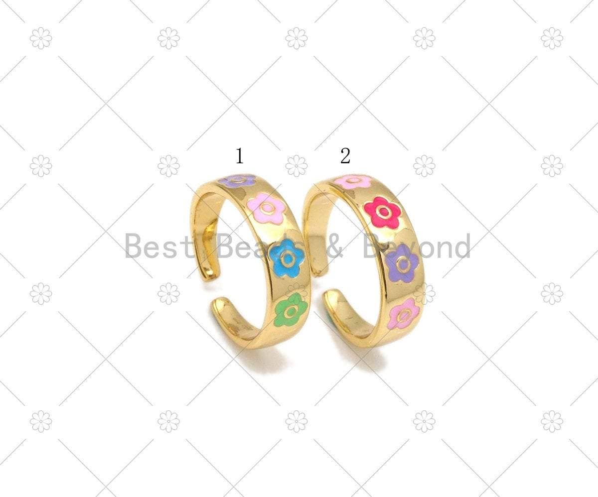 Colorful Enamel Flower On Round Adjustable Ring, Sku#LD160