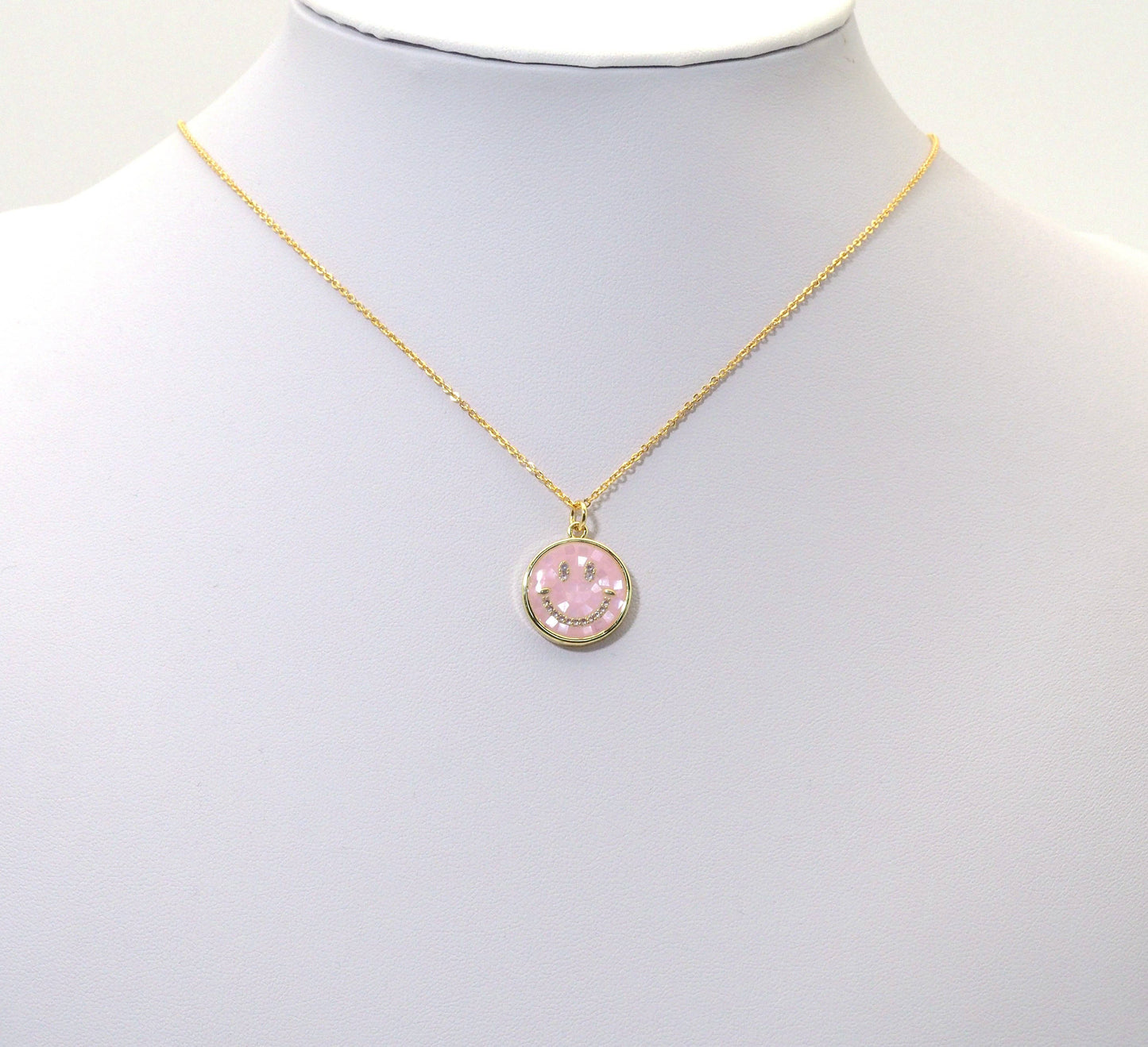 CZ Pave Mother of Pearl Smiley Face Charm, Sku#F1525