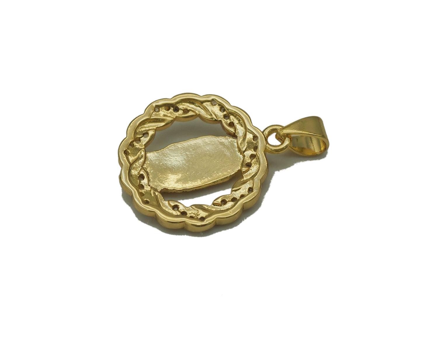 CZ Virgin Mary On Round Frame Charm, Sku#LX49