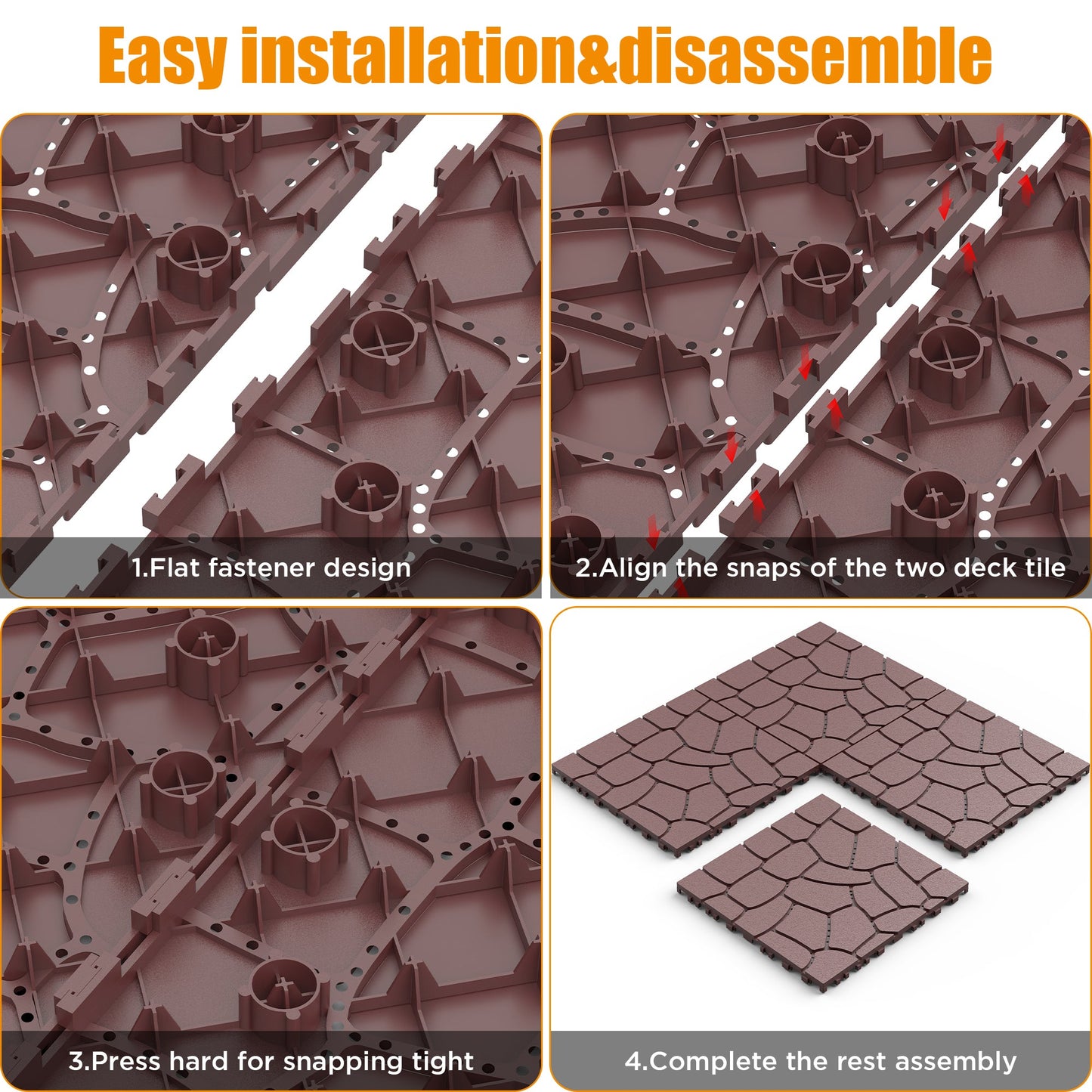12" Stone Texture Patio Deck Tiles