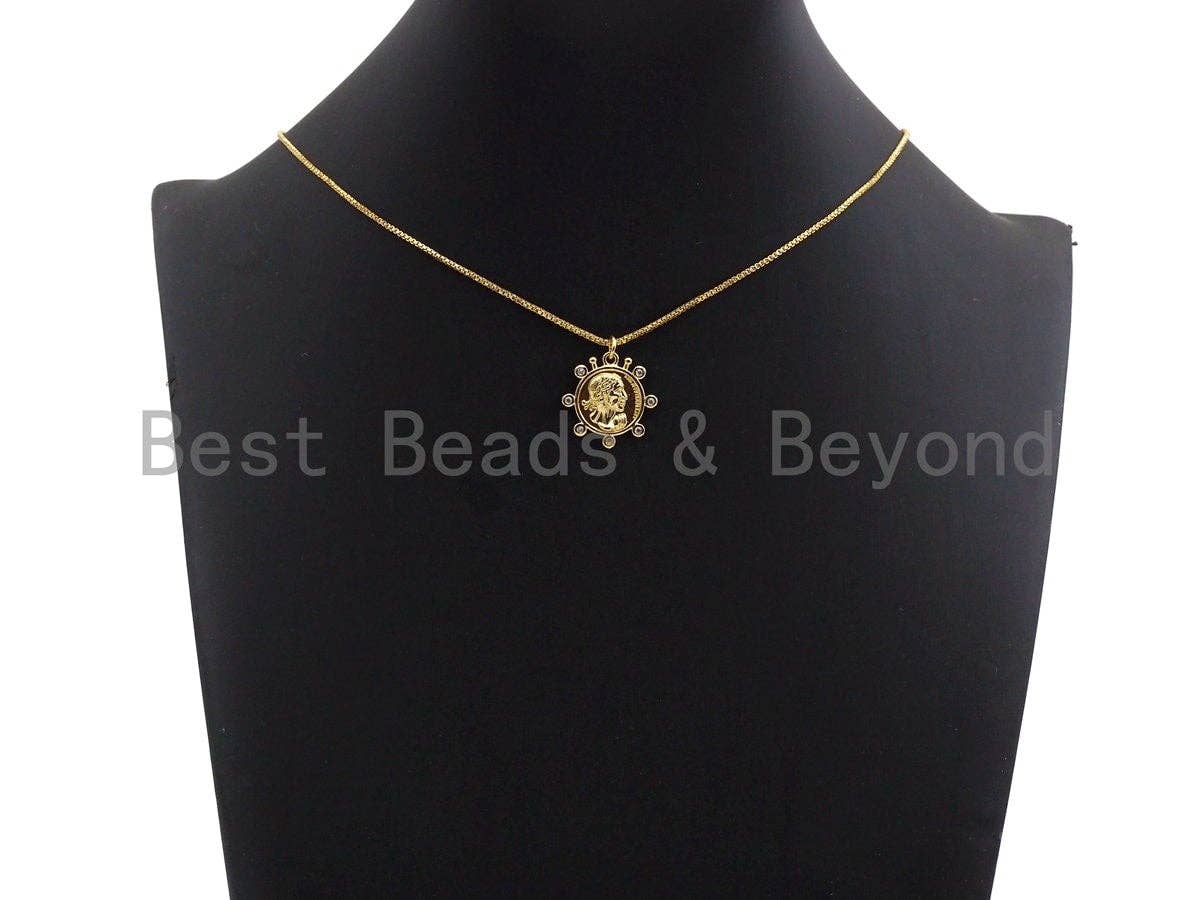 Medallion Coin Pendant/Charm, Medallion Cubic Zirconia Pendant, Silver/Gold Tone, 20x20mm,Sku#Z449