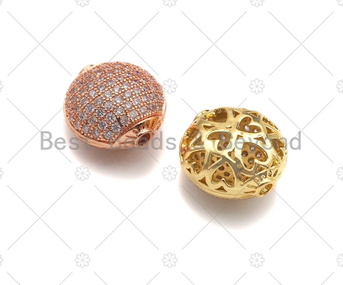 CZ Micro Pave Flat Oval Spacer Beads with Clear CZ for Bracelet/Necklace, Cubic Zirconia Spacer Beads, 15x14mm, Sku#C114