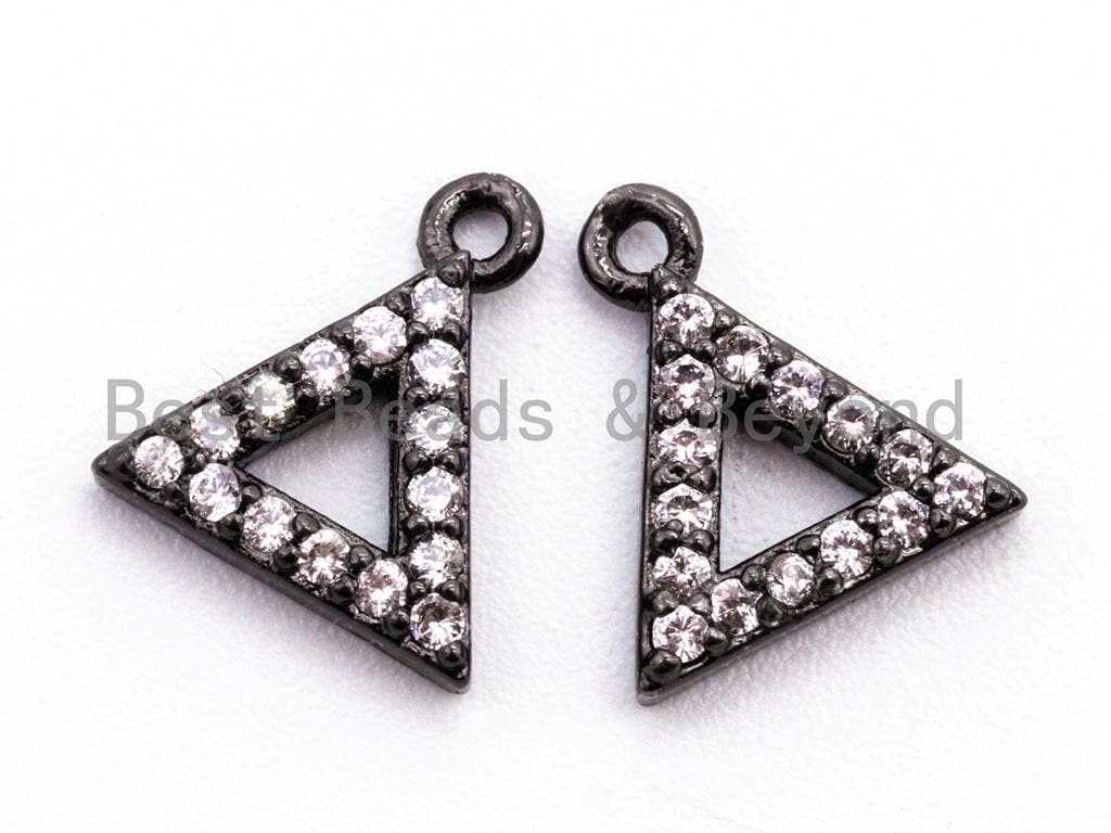 CZ Micro Pave Small Triangle Pendant/Charm, Cubic Zirconia Charm, Fashion Jewelry Findings, Gold/Silver/Rose Gold/Black Color 8x9mm, sku#B75