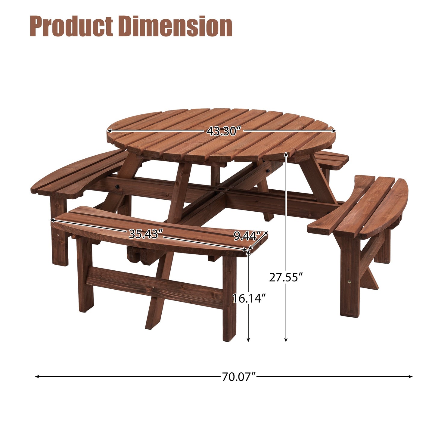 8 Person Wooden Picnic Table