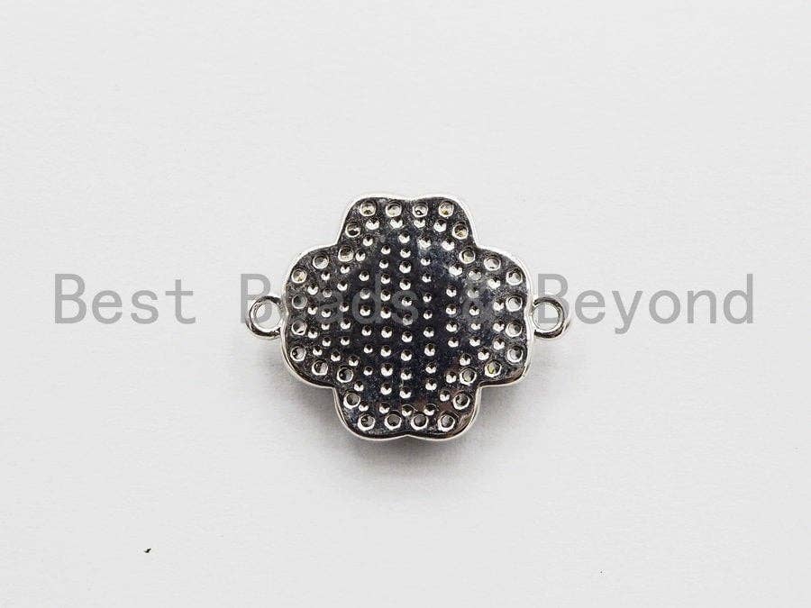 CZ Micro Pave Clover Connector with NATURAL Abalone Shell, Cubic Zirconia Space Connector, 15x20mm, 1pc,SKU#Z248