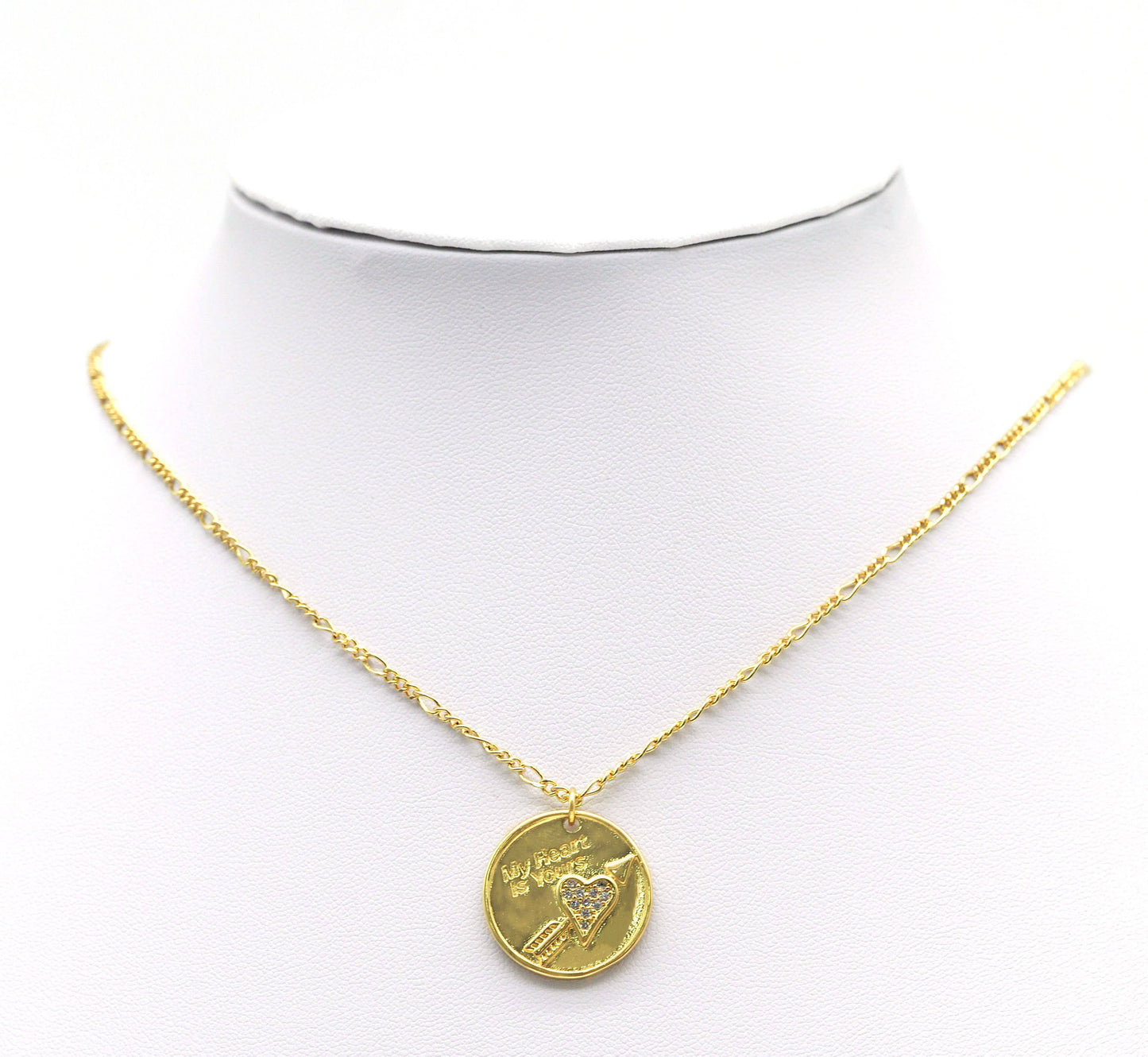 CZ Arrow Heart On Round Coin Charm, Sku#LK644