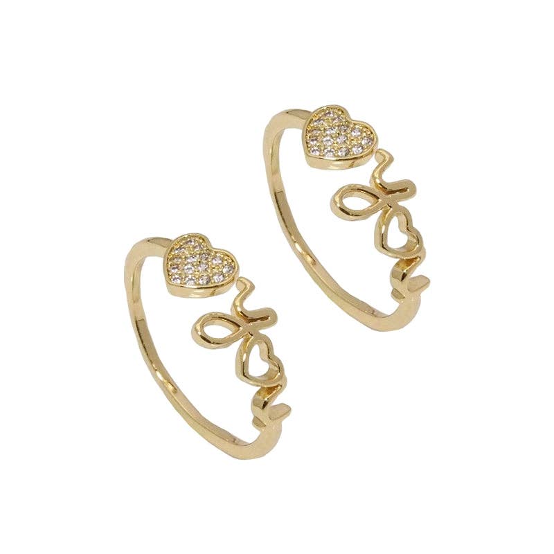 Gold CZ Heart Love You Adjustable Ring, Sku#LK804