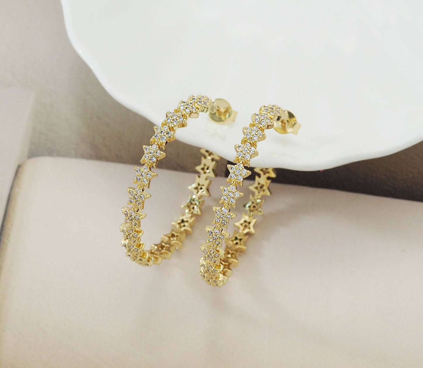 Gold Silver Star Hoop Earrings, Sku#J367