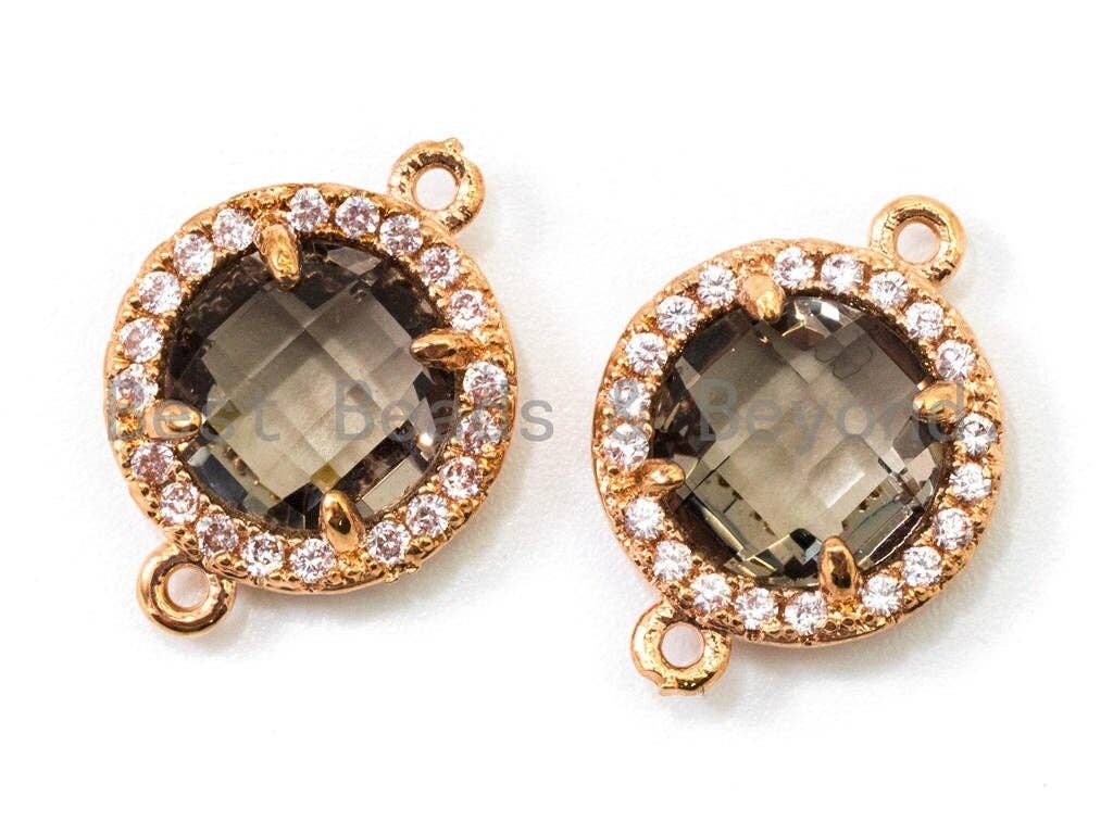 Round Faceted Glass Bezel connector , Green/Black/Smoke, 12x15mm, sku#A74