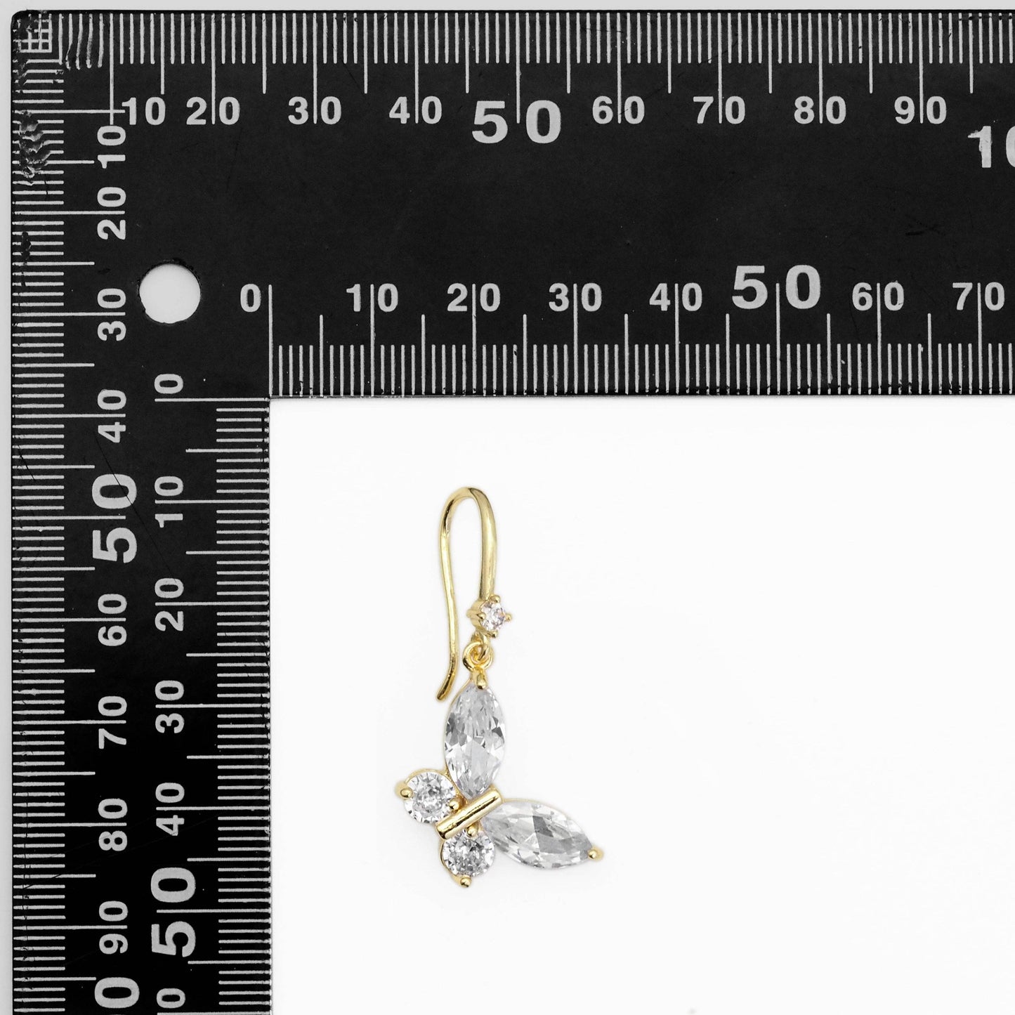 Gold Crystal CZ Butterfly Dangle Earrings, Sku#LK840