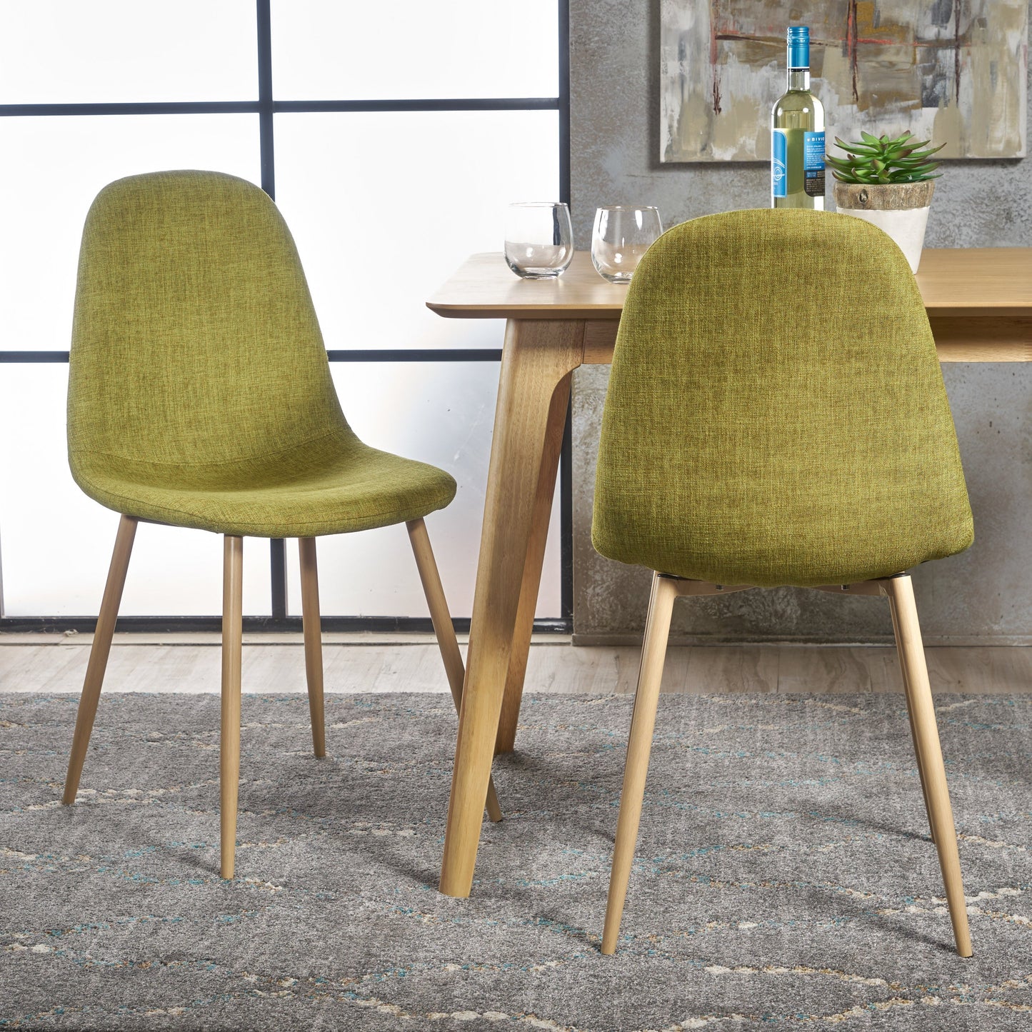 Mid-Century Modern Fabric Upholstered Dining Chairs, Set of 2