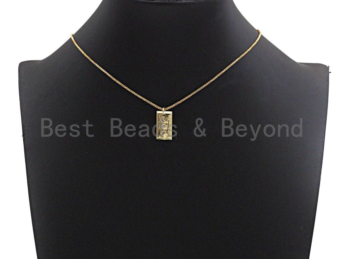 CZ Micro Pave Moon And Star On Rectangle Shaped Pendant/Charm, Cubic Zirconia Pendant Charm,10x18mm,sku#Z556