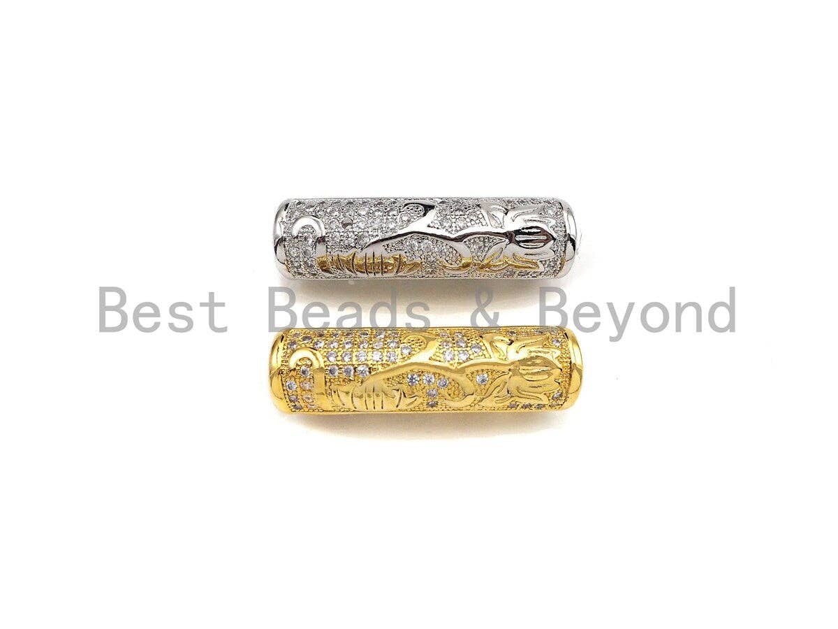 Clear CZ Micro Pave Flower Patten Curved Tube, Flower Cubic Zirconia Spacer Tube for Bracelet, 7x26mm, sku#Z1080