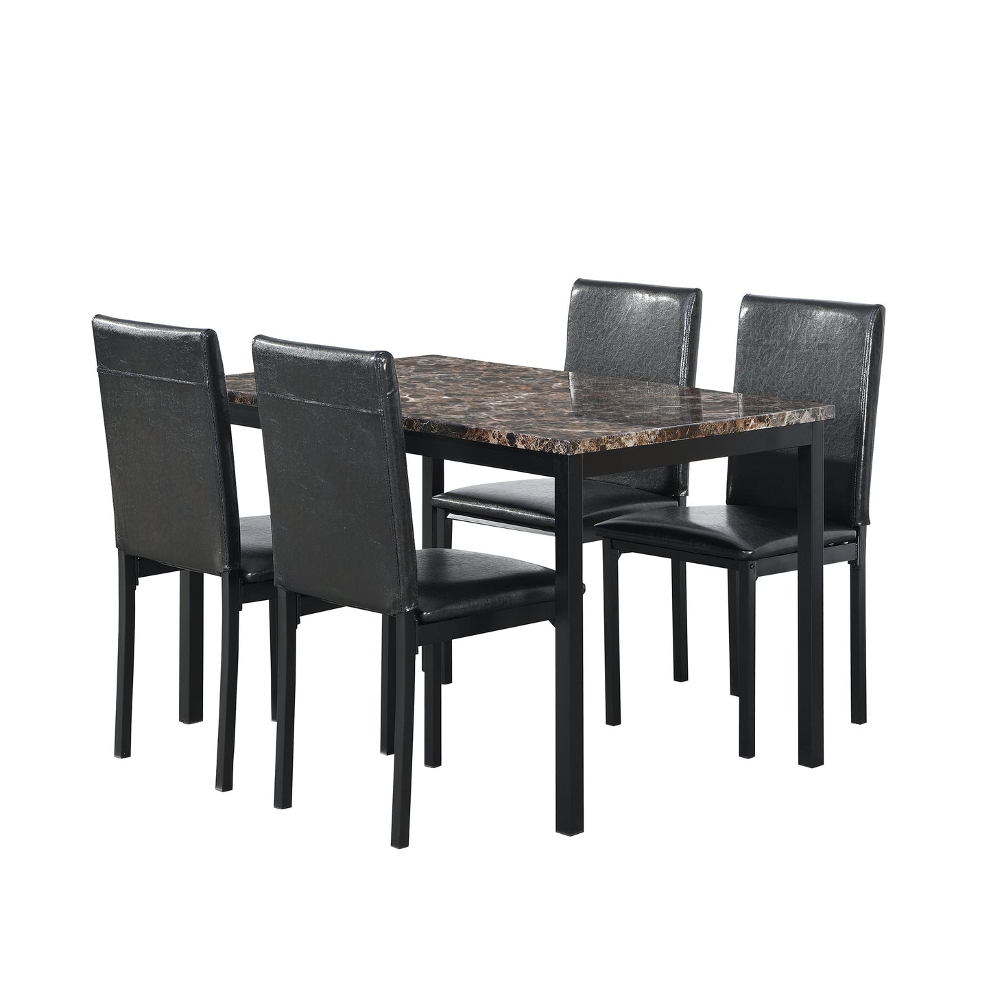 Furniture 5 Piece Metal Dinette Set with Faux Marble Top