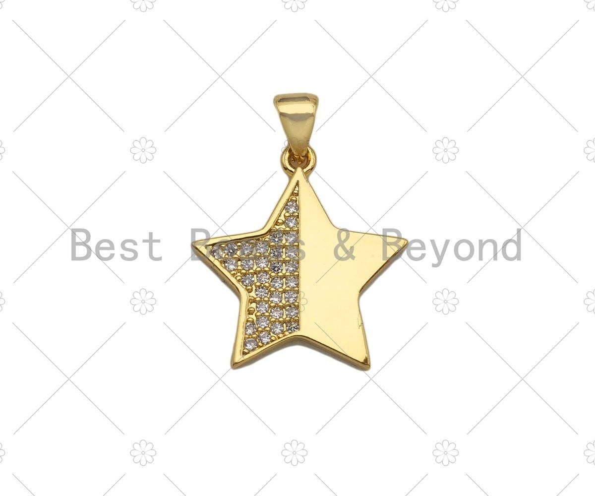 CZ Micro Pave Lock/Hamsa Hand/Five Star Pendant,Half CZ Medallion Charm, Necklace Bracelet Charm Pendant,13x22/18x20/15x21mm, Sku#LK245