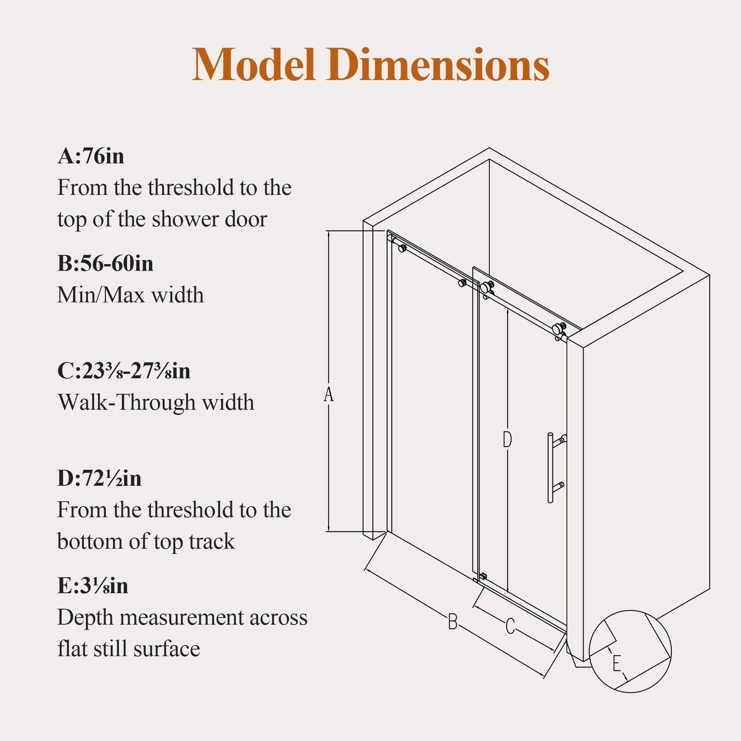 Frameless Stainless Steel Round Tube Single Sliding Shower Door
