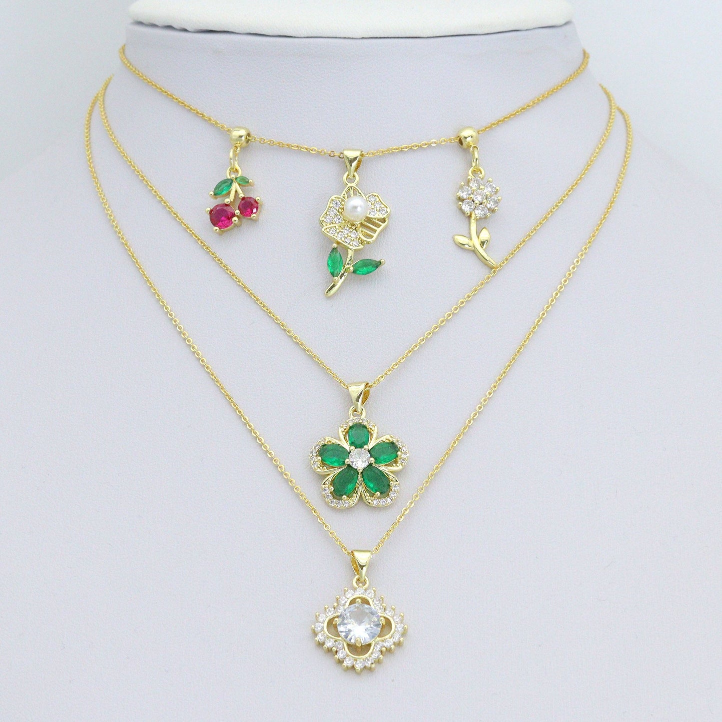 CZ Cherry Flower Crown clover Charm Pendant,Sku#LK1258