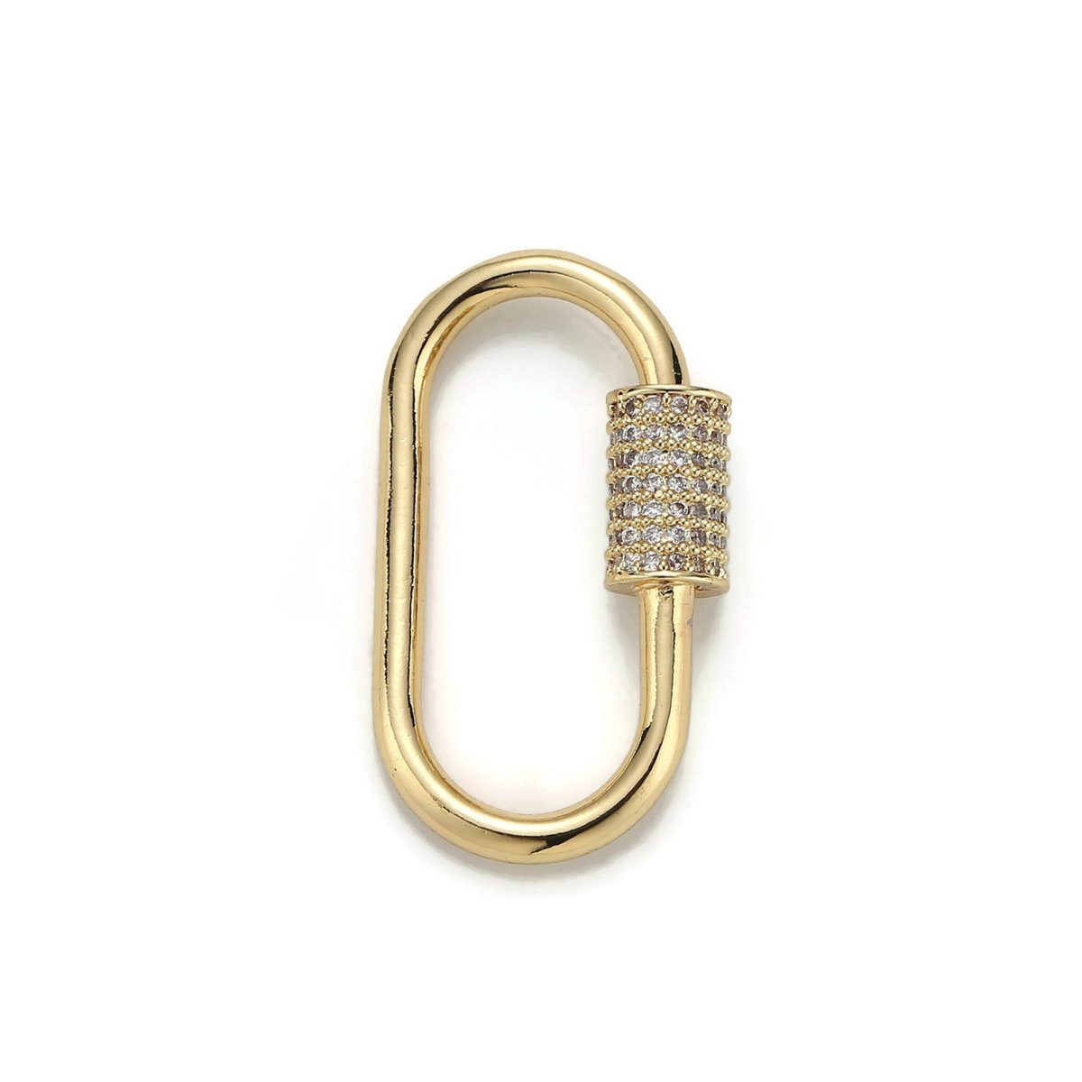 1pc Carabiner Screw Clasp, Screw Clasp Oval, Interlocking Clasp, Pave Oval Shaped Clasps, Gold and Silver Color Option K-125