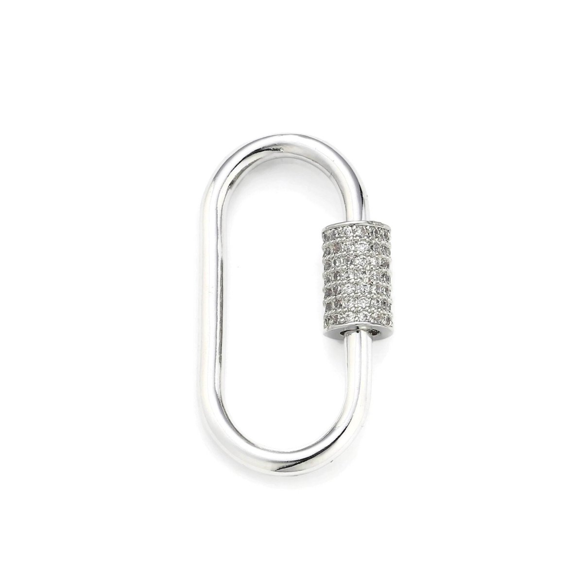 1pc Carabiner Screw Clasp, Screw Clasp Oval, Interlocking Clasp, Pave Oval Shaped Clasps, Gold and Silver Color Option K-125