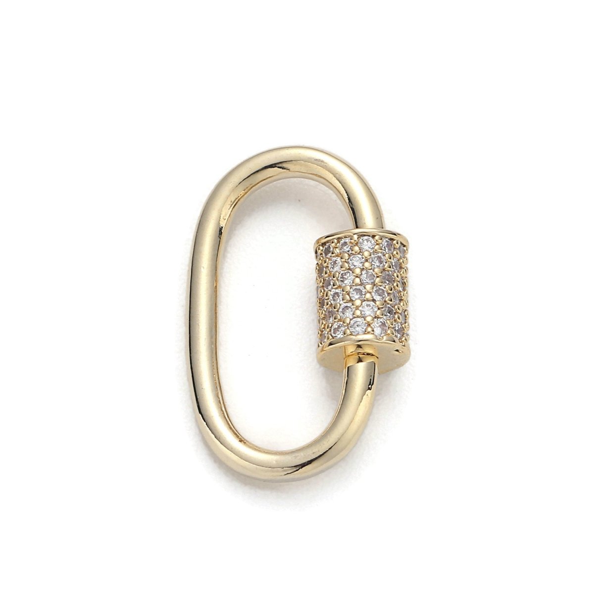 1pc Carabiner Screw  Clasp, Screw Clasp Oval, Interlocking Oval Clasp, Pave Oval Shaped Clasps, Gold and Silver Color Option